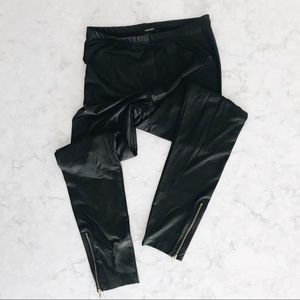 Faux Leather Leggings with Gold Ankle Zip